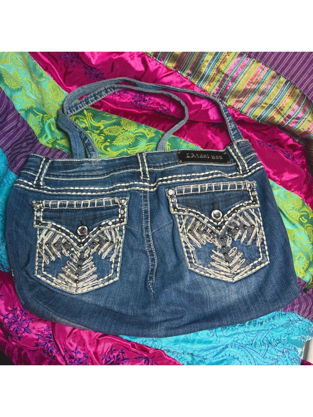 Handmade Denim Jean Purse Y2k & Vintage Jeans Angels & LA Idol Large Tote Bag